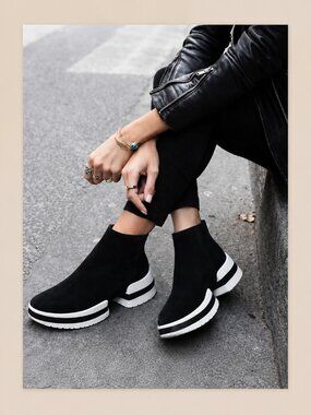 Like New Stuart Weitzman SW612 Bootie High Top Sneaker in Black Suede (size: 36)